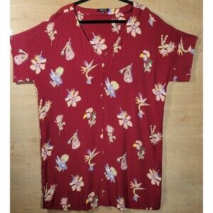 Madewell Women's Red Floral Dress - Birds of Paradise print - Size XL FLAW